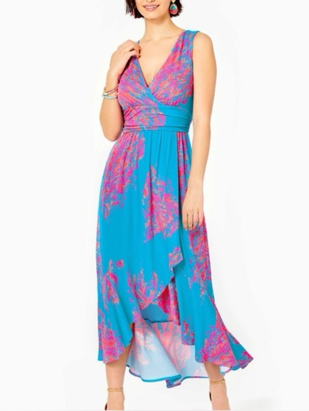 Lilly Pulitzer Moana Wrap Maxi Dress Sound the Sirens Blue Pink XXS
